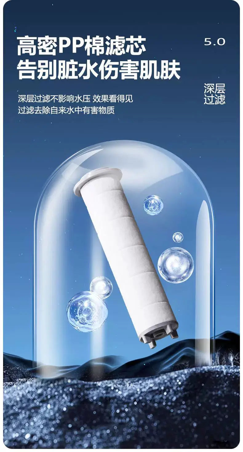 Simples Market shower head with built-in filter cartridge, white, 5-mode pressurized spray