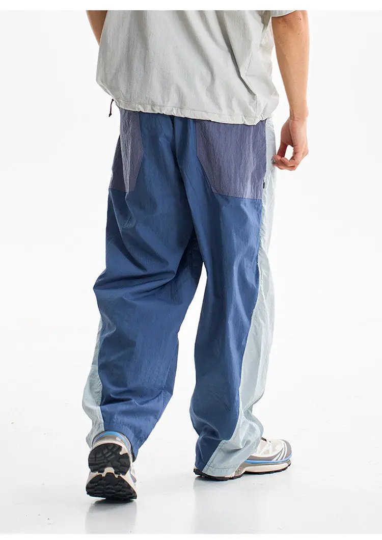 Simples Market track cargo pants, outdoor lightweight quick-dry, wide-leg color-block navy/gray.