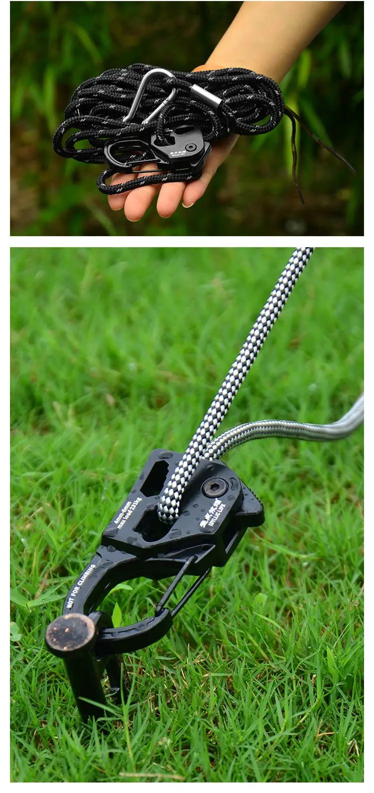 Tent rope tensioner by Simples Market, aluminum alloy, self-locking, 2–10mm rope, anti-slip