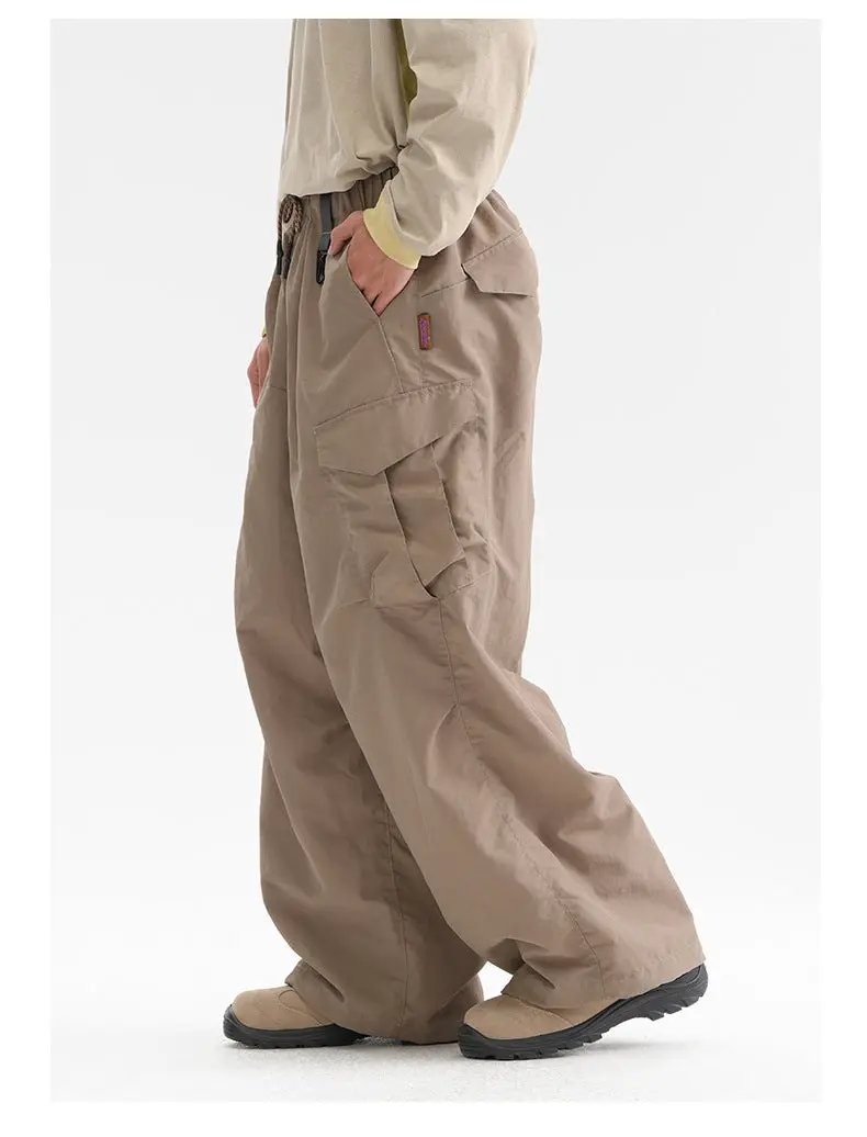 Ultra Loose Lightweight Outdoor Cargo Pants, beige wide-leg with multiple cargo pockets