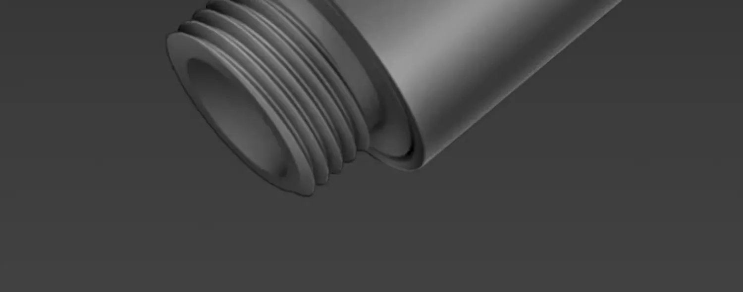 Shower hose connector with threaded end in stainless steel finish, close-up view