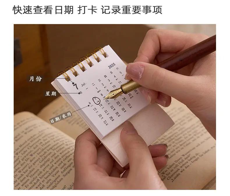 Mini desk calendar with gold coil binding, white compact 2026 desktop planner for office decor and creativity