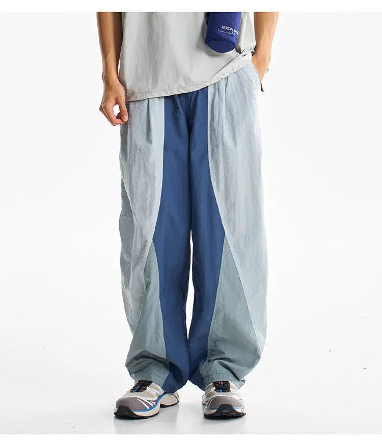 Cargo pants by Simples Market, lightweight quick-dry wide-leg blue and gray streetwear trousers