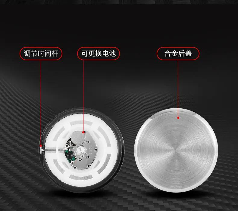 Car clock luminous auto ornament by Simples Market; quartz movement, 40mm/43mm, two-piece with metal back cover