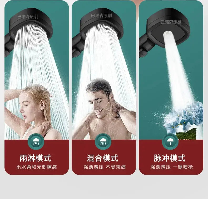 Shower head by Simples Market, 3-mode high-pressure, water-saving, adjustable spray with rain, mixed and pulse modes