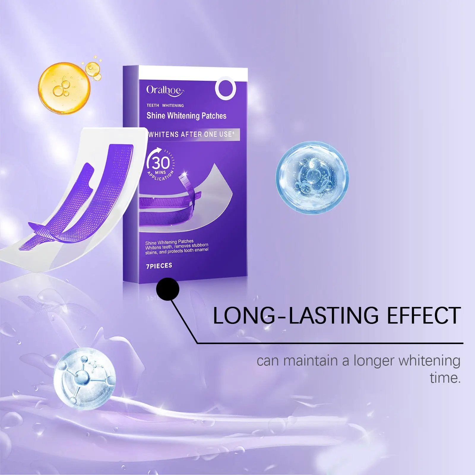 Oralhoe Shine Whitening Patches purple packaging box with whitening strips, 7 pieces