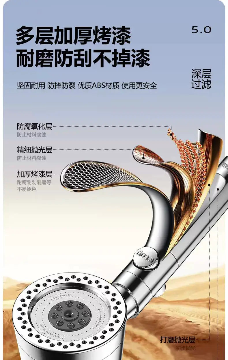 Shower head with filter and 5-mode spray, chrome finish, Simples Market