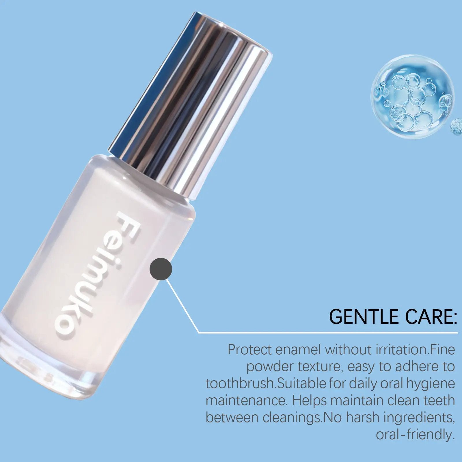 5ml Simples Market tooth whitening paint bottle with silver cap on blue background