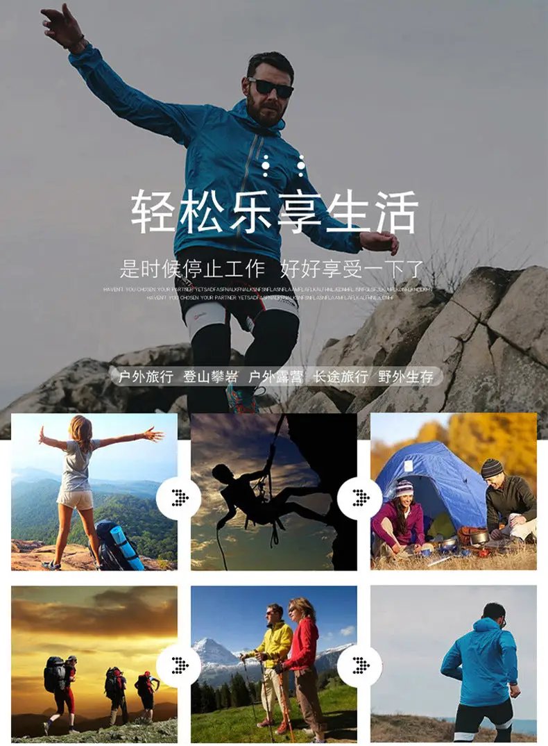 Classic 40L outdoor backpack lifestyle banner featuring a man in a blue jacket on rocks with hiking scenes