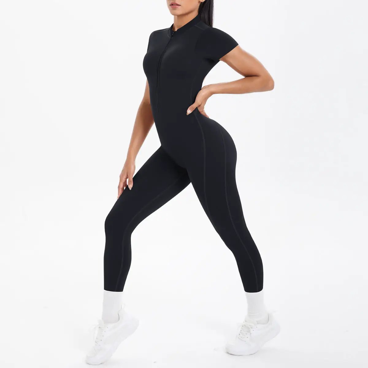 Jumpsuit by Simples Market: black, short-sleeve, form-fitting fitness wear