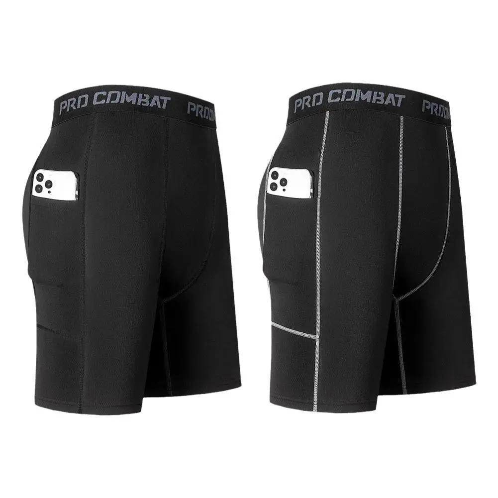 Simples Market men's black compression shorts with pocket; quick-dry, breathable base layer for cycling and gym pair