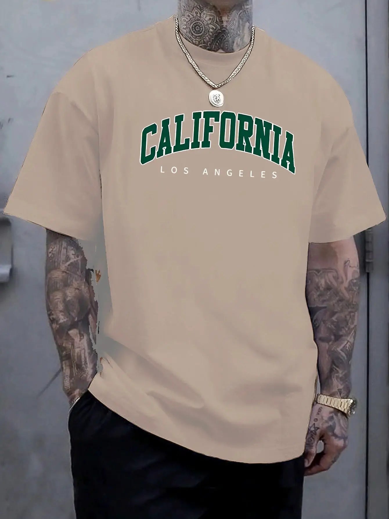 Summer Men's 100 Percent Cotton Casual T Shirt Loose Fit Short Sleeve Round Neck California Letter Print