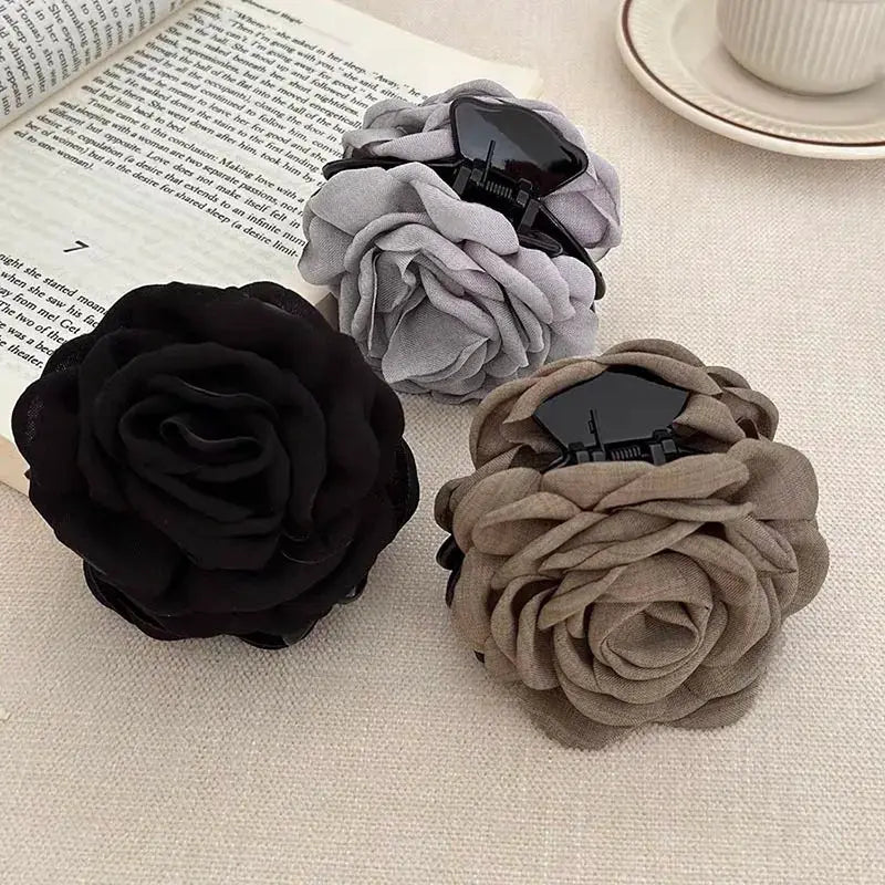 Maison Rose French Fabric Rose Hair Claw Clips Durable Plastic With Delicate Floral Pattern For Women And Girls