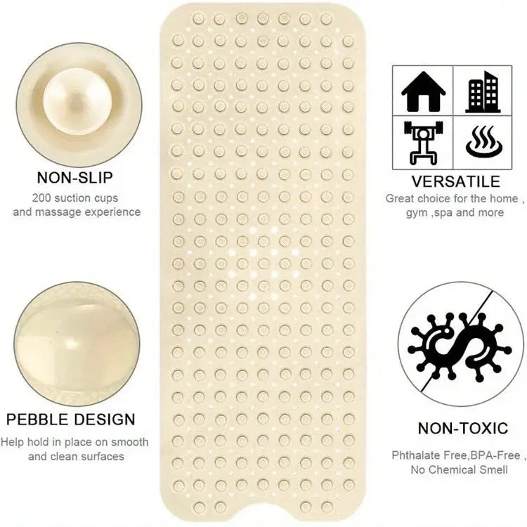 Shower mat Simples Market beige non-slip with suction cups, pebble design for bathtub, machine washable