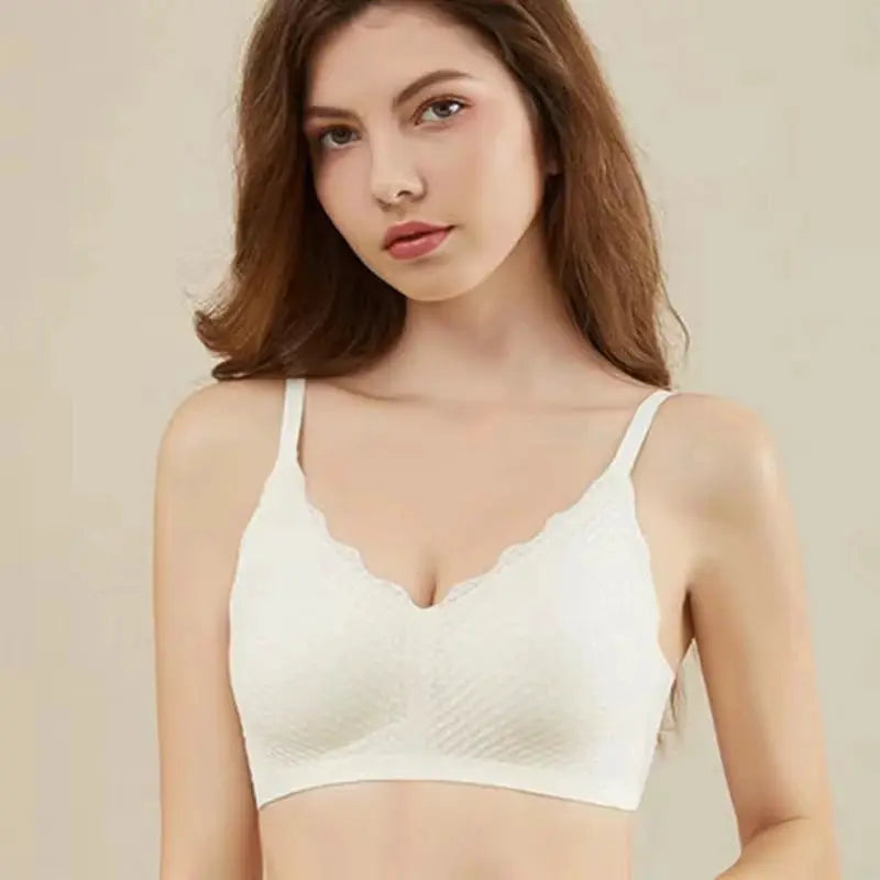 Simples Market white lace seamless bralette with thin straps and soft cups