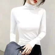 VogueWeave Black Turtleneck Long Sleeve Top for Women Y2K Modal Blend Soft Comfort Slim Fit for Autumn Winter