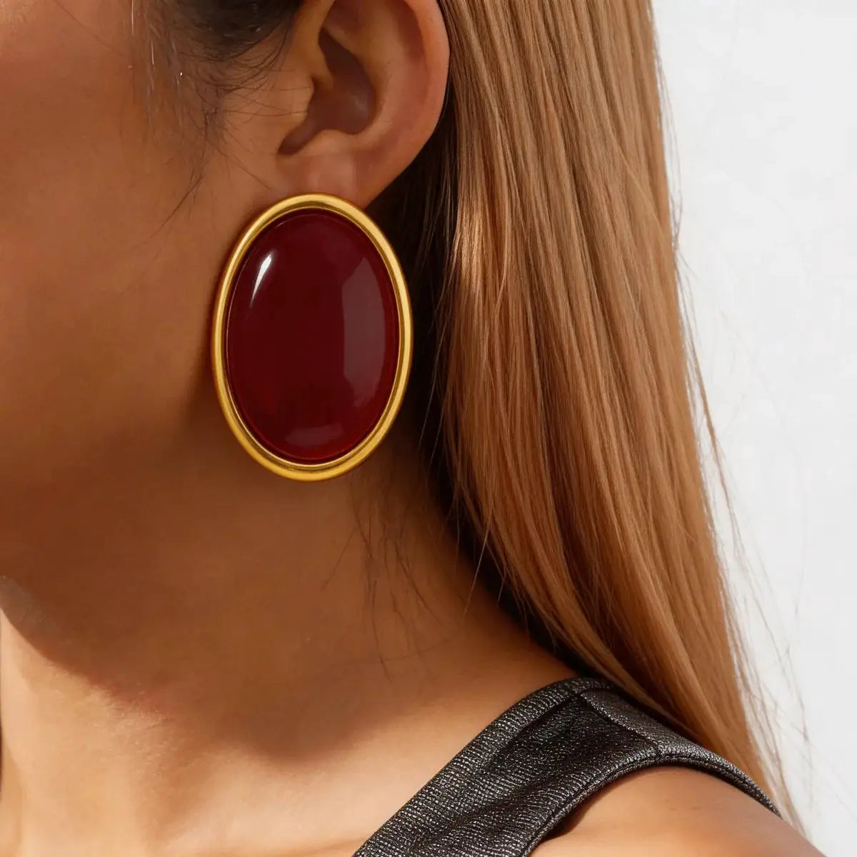 Large Vintage Oval Resin Stud Earrings For Women Glossy Statement Jewelry Rock Chic Party Daily M1