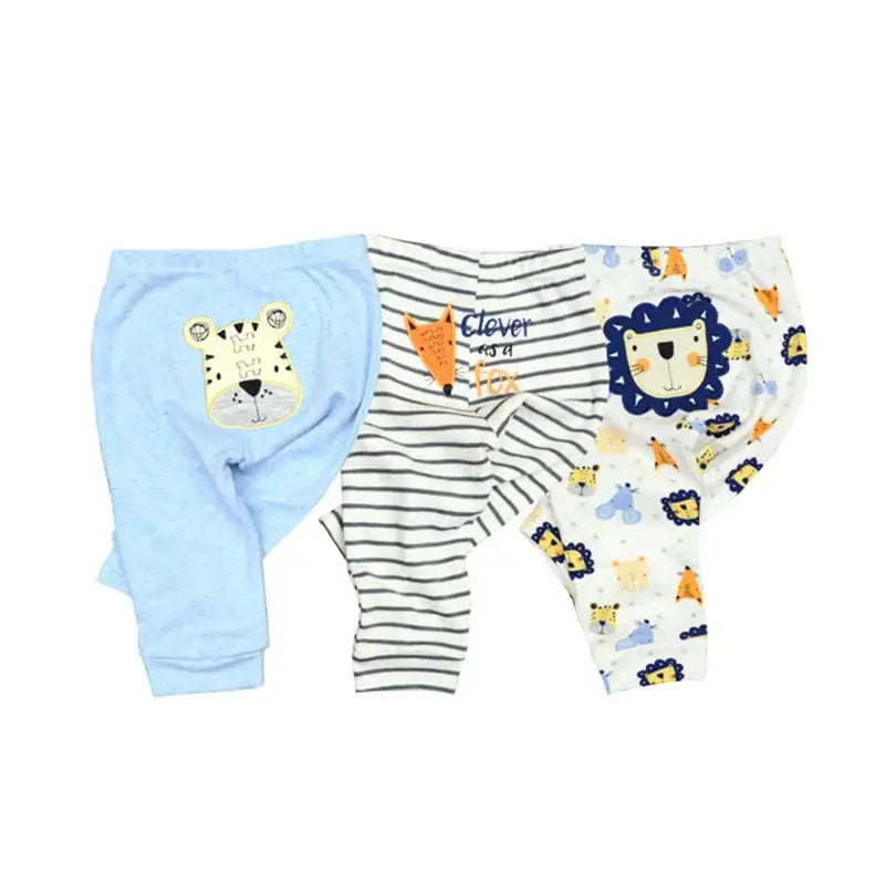 Kiddiezoom 3 Piece Baby Pants Set Cartoon Pattern 100 Percent Cotton Soft Comfortable Trousers For Boys And Girls