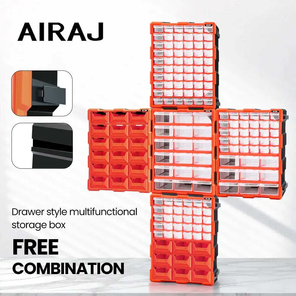 AIRAJ drawer-style modular storage box with transparent drawers and orange frame, 15-inch spliceable home storage set