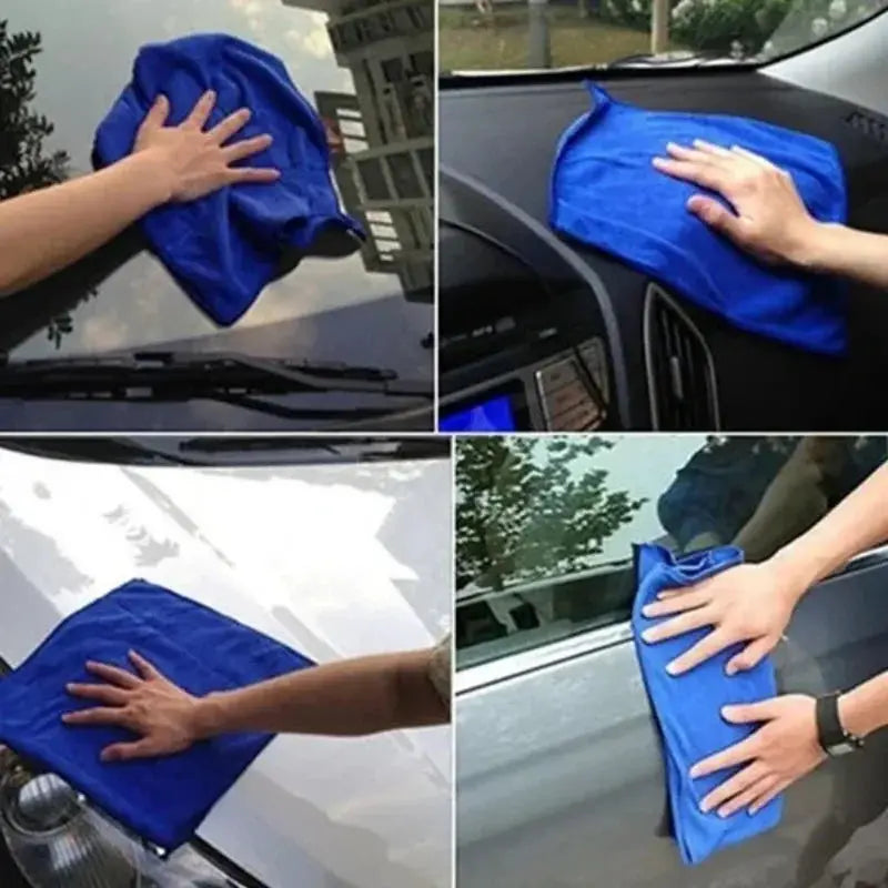 Blue microfiber towel set for car washing, drying and detailing, lint-free polishing cloths for home cleaning