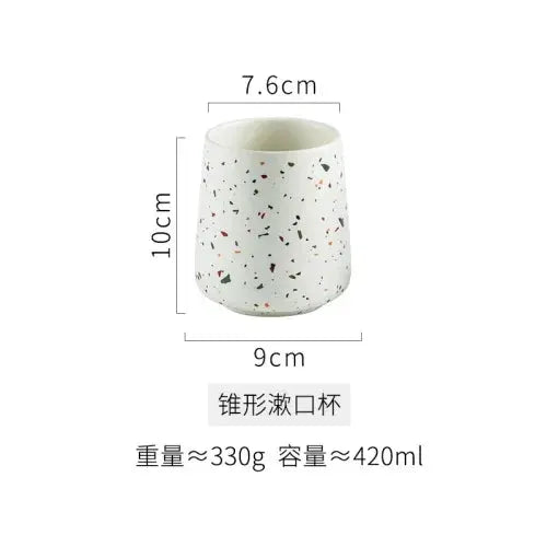 Terrazzo ceramic gargle cup from European bathroom decor set, white with colorful specks