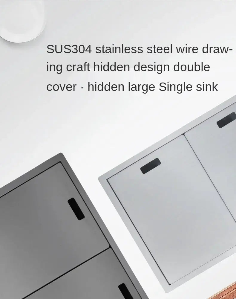 Pair of Simples Market Nano hidden kitchen sink covers, 55x45x23 cm, 304 stainless steel, single groove.
