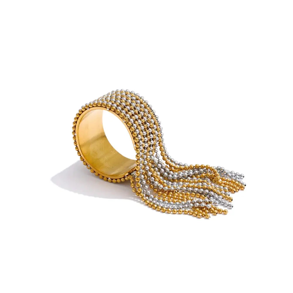Yhpup Statement Stainless Steel Chain Tassel Ring Adjustable 18K PVD Gold Plated Fashion Jewelry For Women