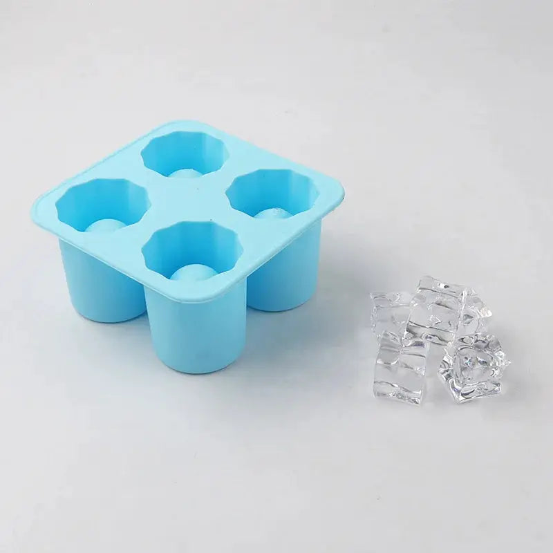 Simples Market blue silicone four-hole ice cube mold; round cup-shaped molds for whiskey and beer