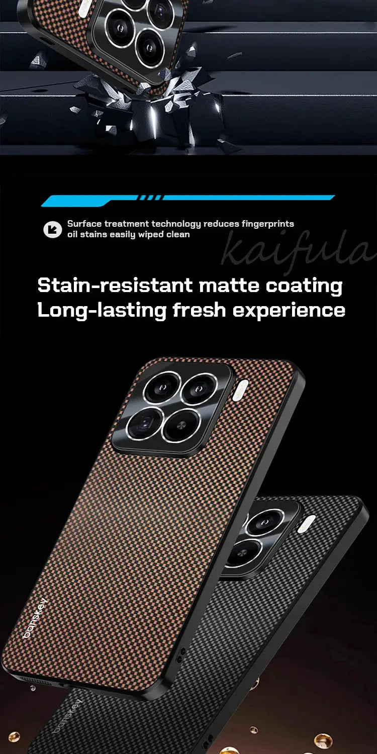 2 carbon fiber Kevlar phone cases for Xiaomi Mi 15T, copper-brown and black; Simples Market shockproof camera bumper