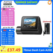 70mai Dash Cam A200 dual-channel 1080p HDR with 2-inch IPS screen, 130° FOV and WiFi app