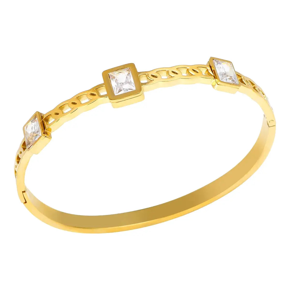 Geometric Stainless Steel Cuff Bracelet For Women With Adjustable Fit And Gold Color Plating