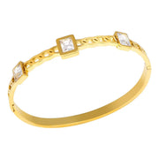 Geometric Stainless Steel Cuff Bracelet For Women With Adjustable Fit And Gold Color Plating