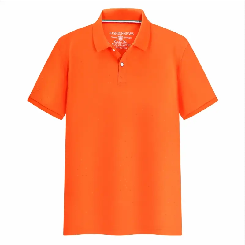 Unisex orange polo shirt, solid color, short sleeves, casual summer top