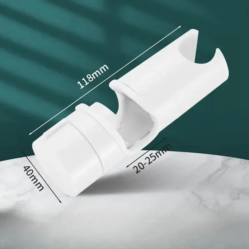 White ABS plastic shower head holder, adjustable 18–25mm rail mount bracket
