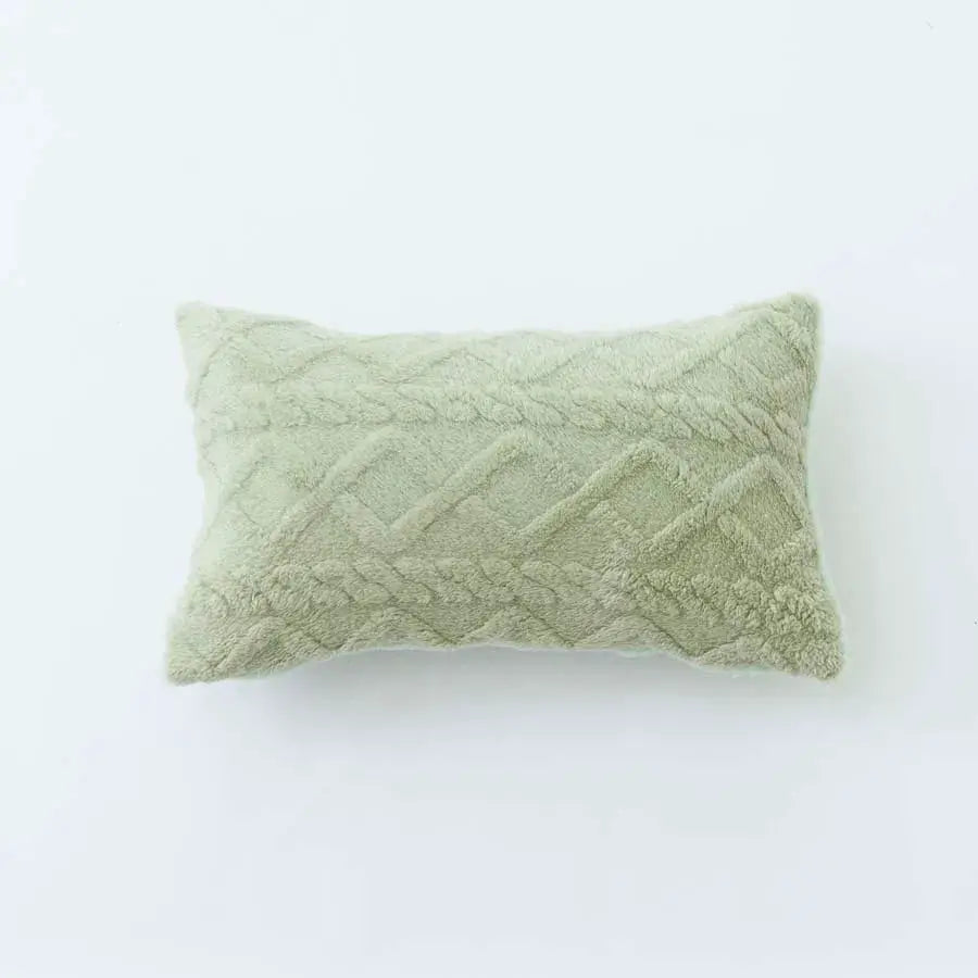 Simples Market plush lumbar pillow cover, 30x50cm, pale green, textured chevron knit for indoor sofa.