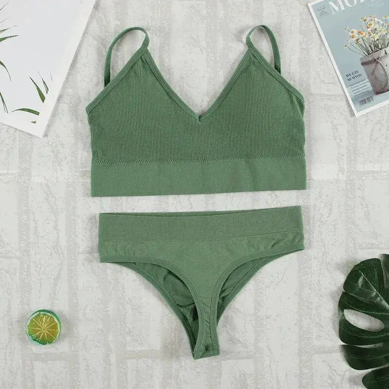 Velvet Lace Seamless Padded Bralette And G String Set For Women Wireless Comfort Everyday Wear