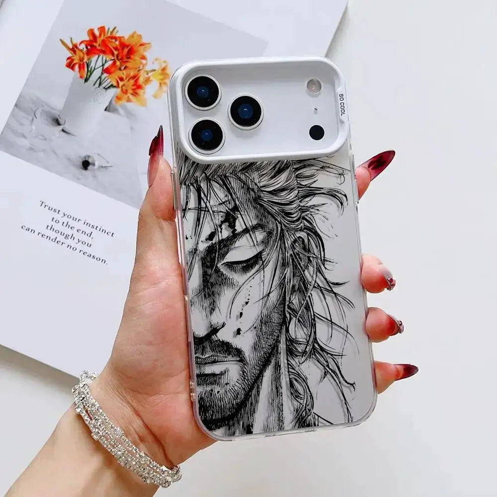 V-Vagabond Samurai Anime iPhone case by Simples Market, clear with black ink portrait, shockproof air-matte.