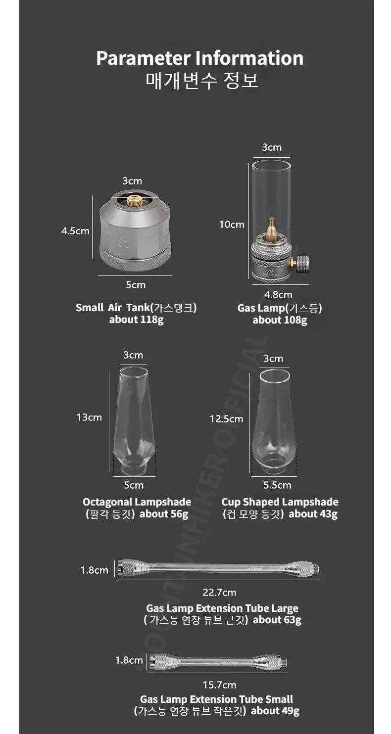 MOUNTAINHIKER Outdoor Gas Light Set by Simples Market, gray metal body with clear glass lamp shades