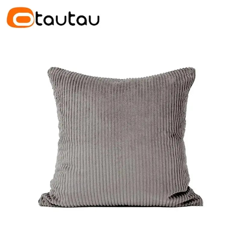 OTAUTAU cotton corduroy cushion cover grey square throw pillowcase