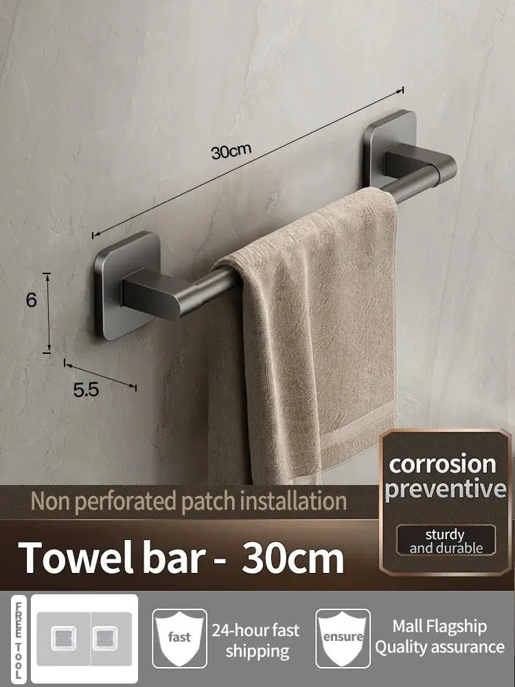 Simples Market towel bar 30cm, matte gray metal with wall mounted brackets and no drill patch installation