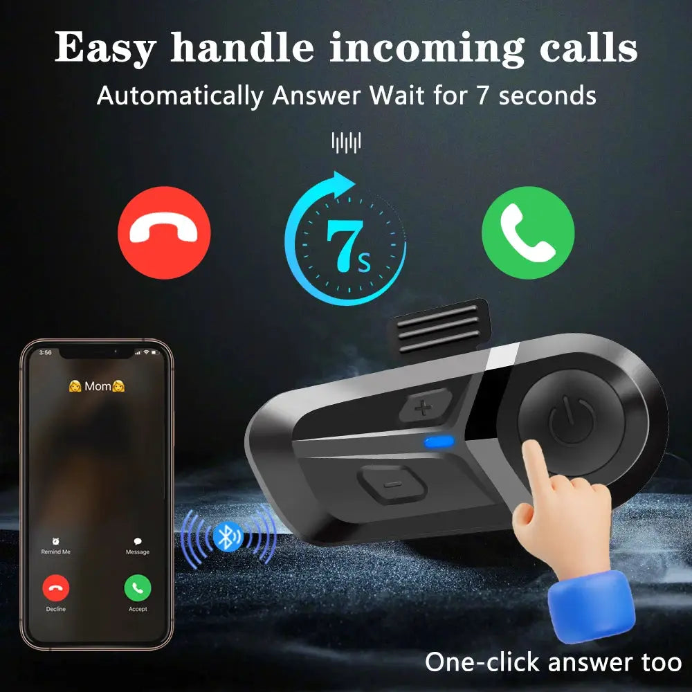 RidePulse Bluetooth 5.3 Wireless Motorcycle Helmet Headset With Hands Free Calls Waterproof Earphones And Music Player