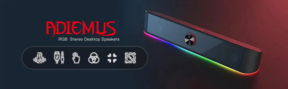 Redragon GS560 Adiemus RGB USB desktop soundbar—black 2.0-channel computer speaker with dynamic lighting bar