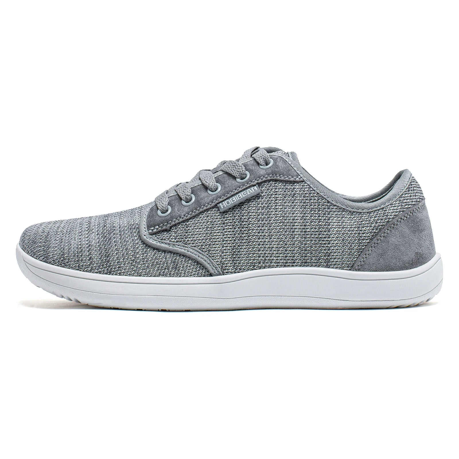 HOBIBEAR gray knit barefoot sneaker with white sole; unisex wide-width fashion sneaker