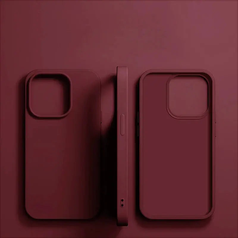 Simples Market liquid silicone iPhone case in maroon with shockproof protection.