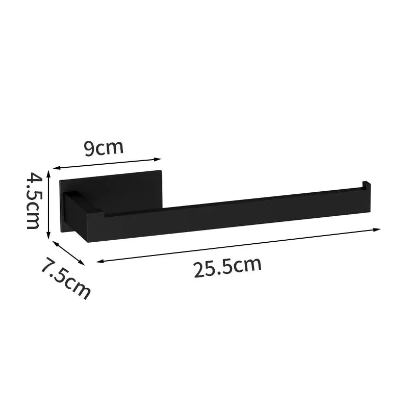 Simples Market black bathroom hardware set: self-adhesive towel bar with mounting plate, 25.5 cm long