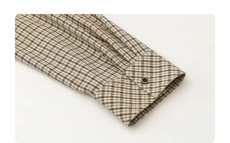 CHIC VEN women's plaid shirt sleeve in beige-brown check with buttoned cuff, Simples Market