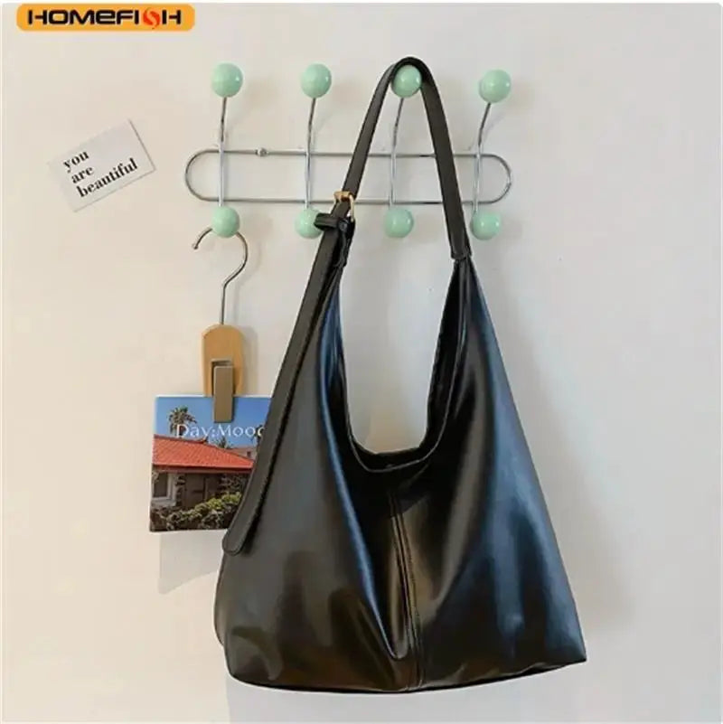HOMEFISH New Women Commuter Tote Bag Vintage Style Large Capacity Handheld Shoulder Bag PU Leather