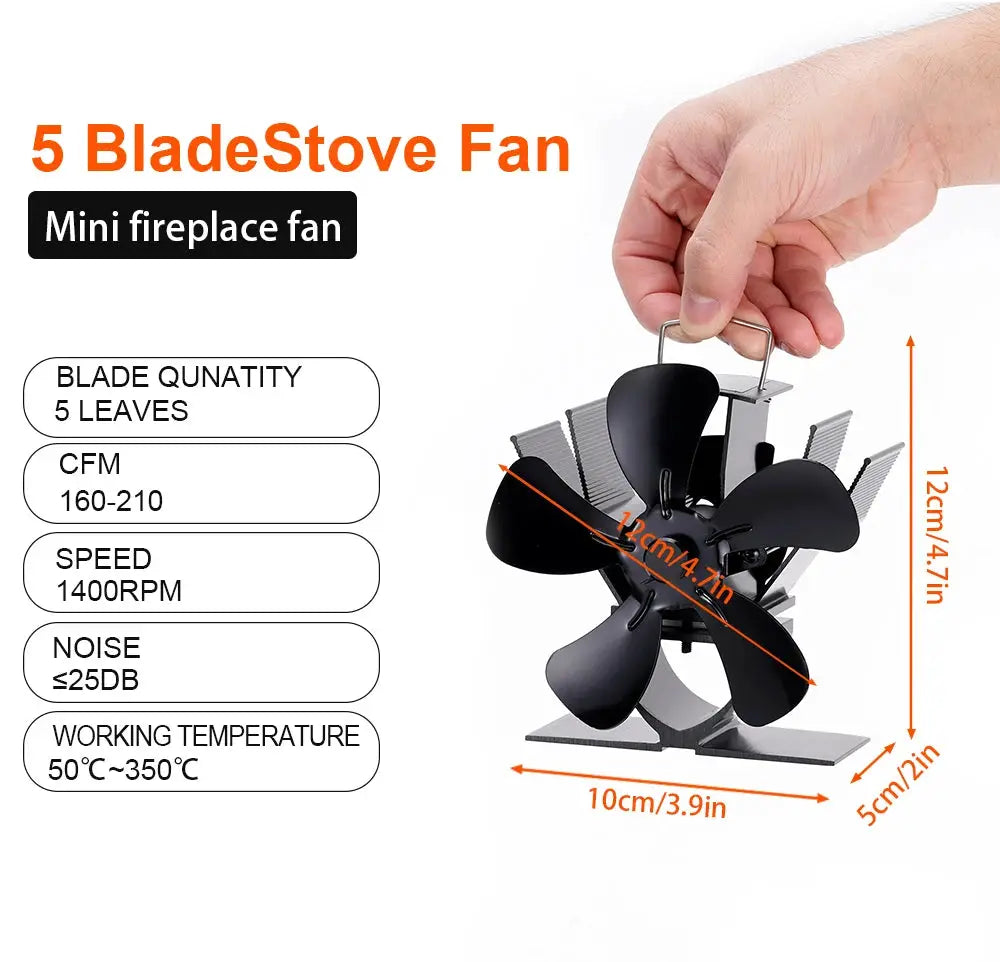 Mini Stove Fan Heat Powered Fireplace Fan 5 Blade Quiet Eco Friendly Wood Burner Home Winter Heat Distribution