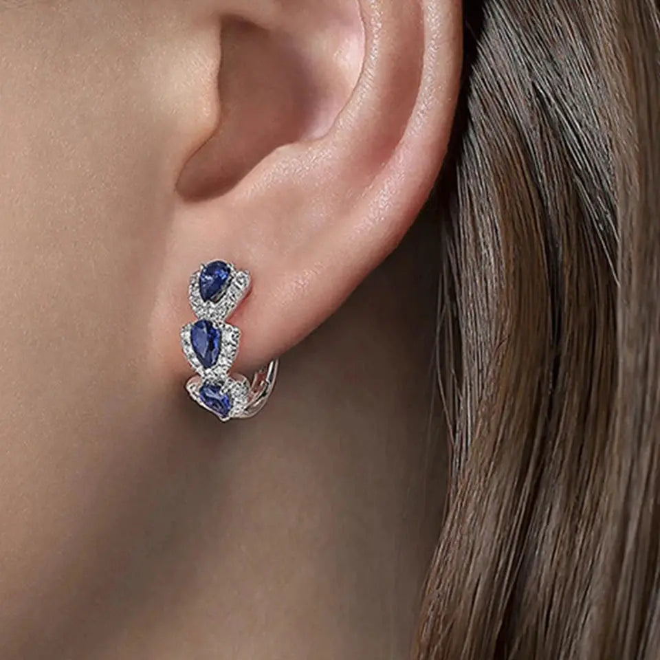 ZAKOL Pear Blue CZ Circle Hoop Earrings For Women Silver Tone Jewelry Wedding Party Accessories