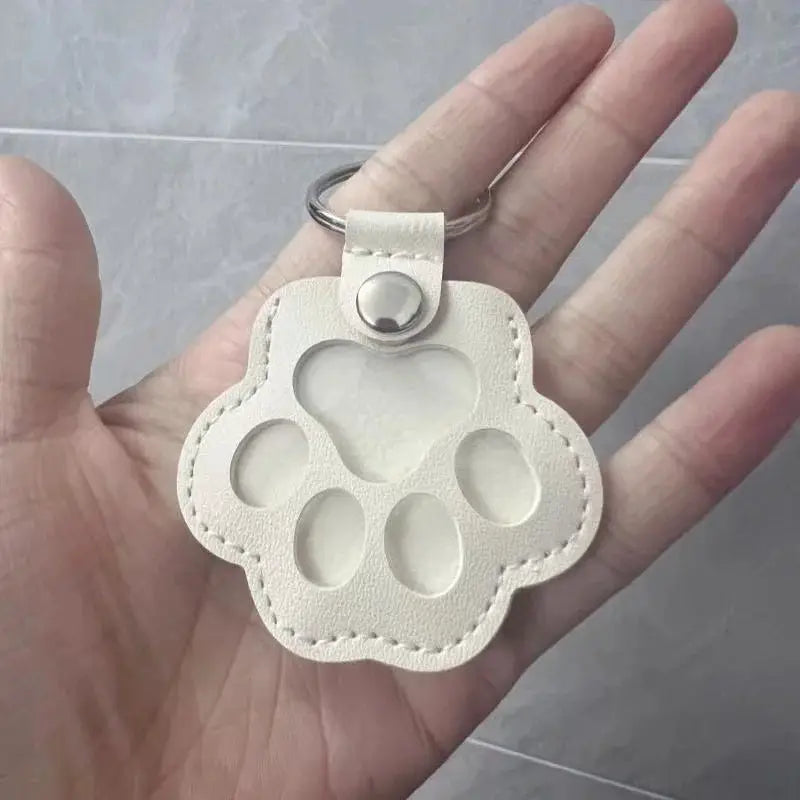 Leather Pet Hair Storage Bag Keychain Cat Paw Pendant Multifunctional Portable Jewelry Pouch